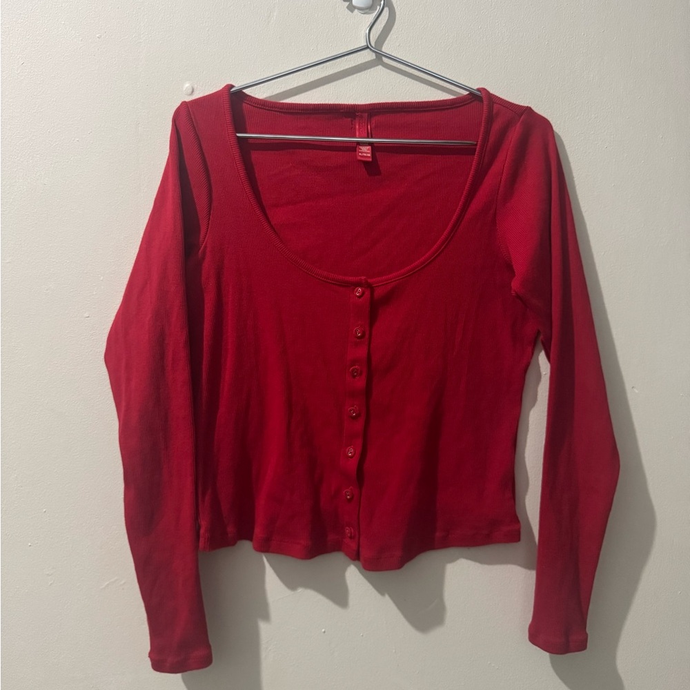 SKIMS Cotton Rib Cardigan size XL in Cranberry - Picture 2 of 5